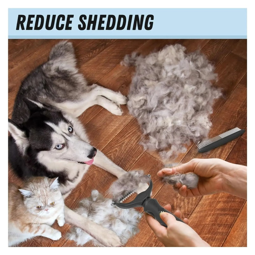 Professional 2in1 Pet Grooming Undercoat Rake And Metal Comb Set 4