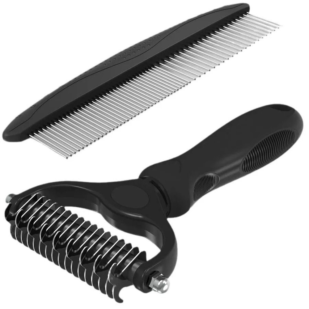 Professional 2in1 Pet Grooming Undercoat Rake And Metal Comb Set 6