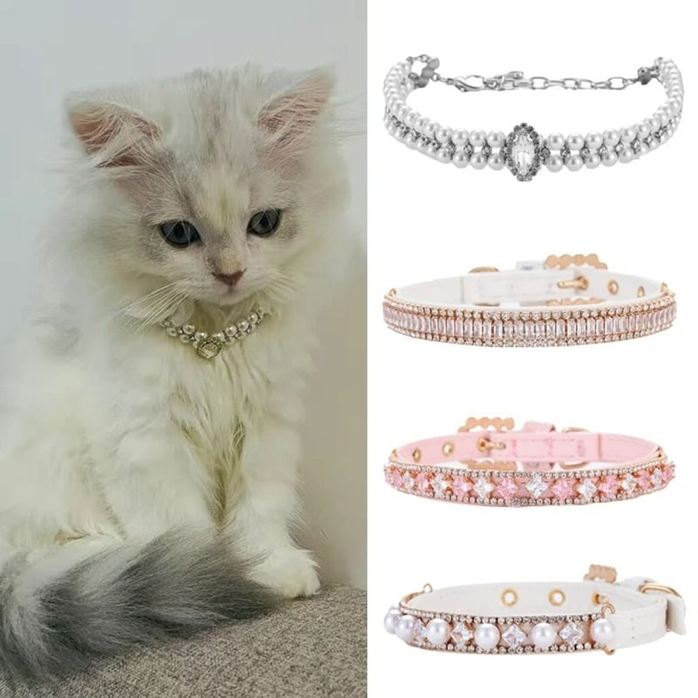 Luxury Pearl Rhinestone Pet Collar Necklace 1