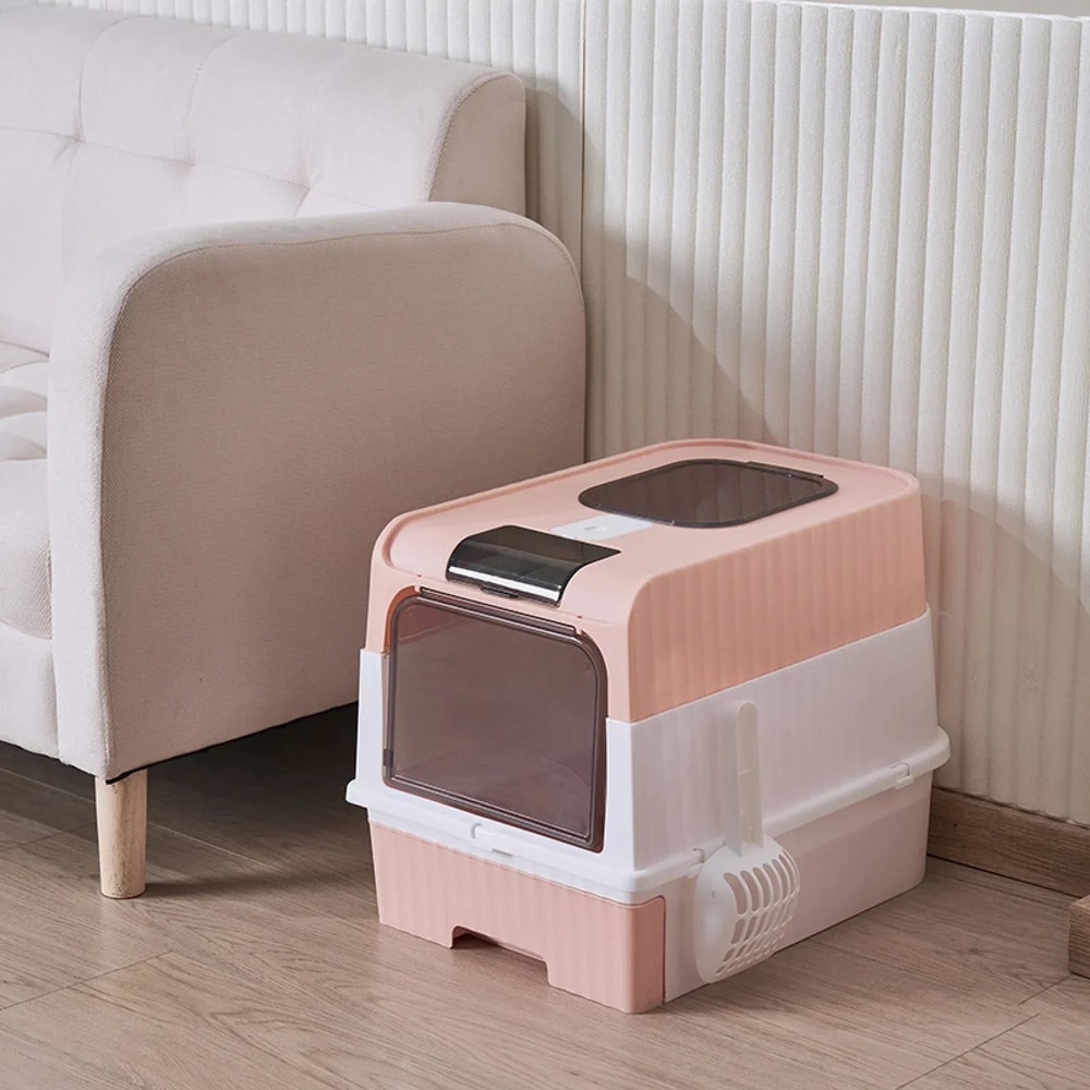 Portable Collapsible Cat Litter Box With Splash Guard Scoop 3