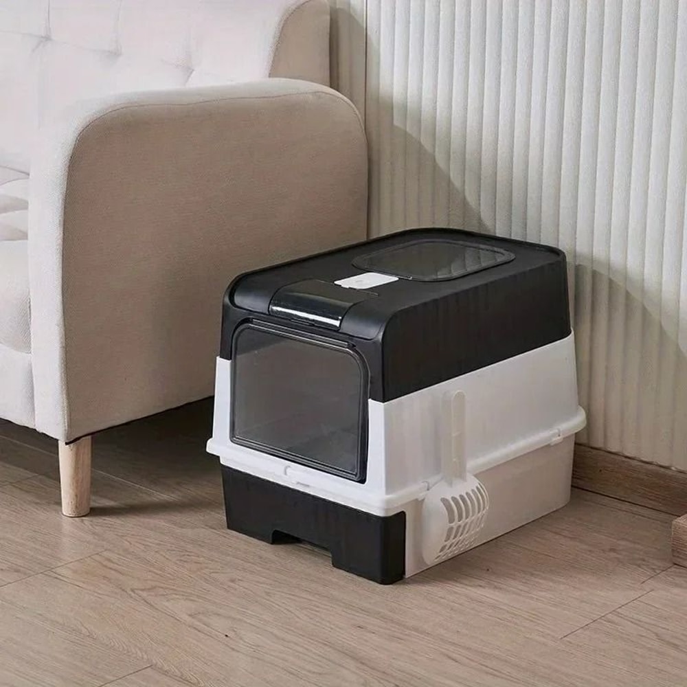 Portable Collapsible Cat Litter Box With Splash Guard Scoop 6