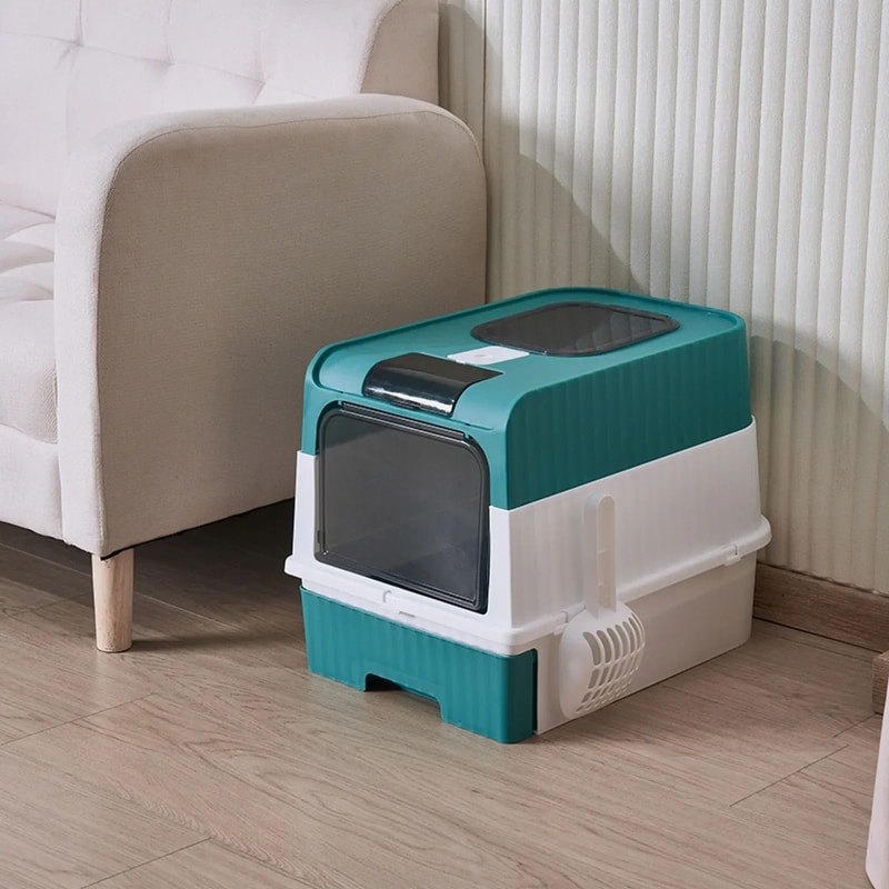 Portable Collapsible Cat Litter Box With Splash Guard Scoop 8