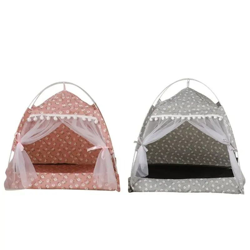 Cozy Floral Enclosed Pet Tent Bed 3