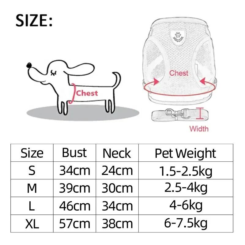 Breathable Mesh Adjustable Pet Harness Leash Set 5