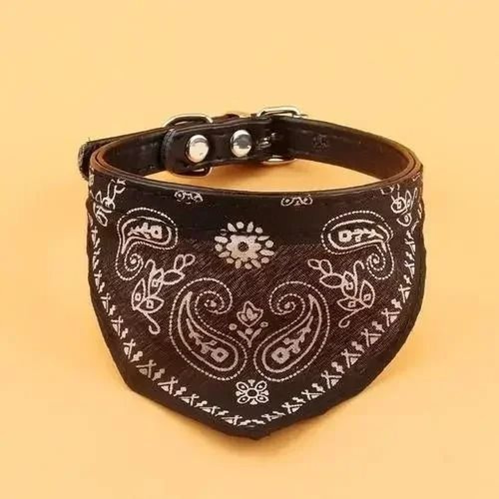 Adjustable TriBandana Pet Collar With PU Leather 9