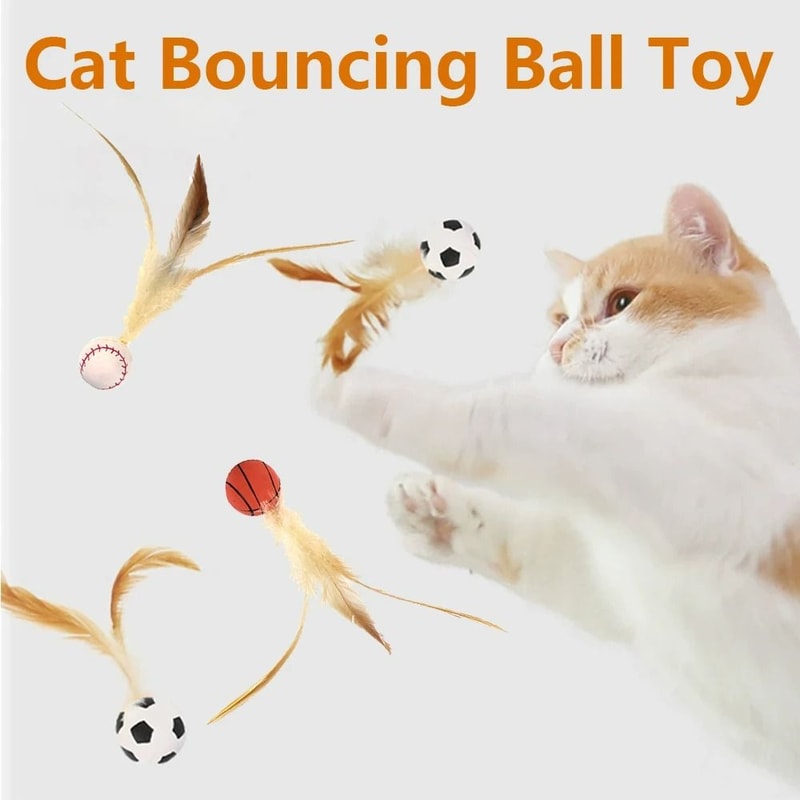 Interactive Bouncy Ball Cat Toy With Feathers 0