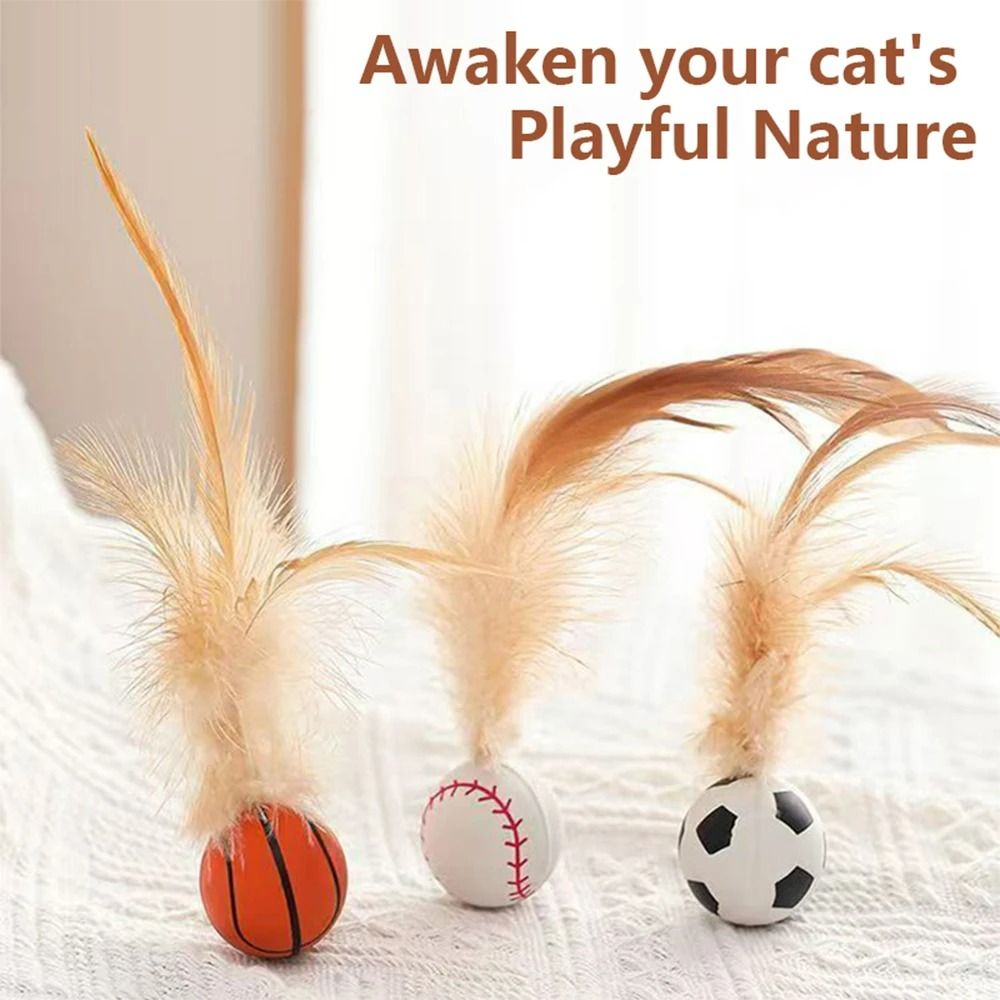 Interactive Bouncy Ball Cat Toy With Feathers 1