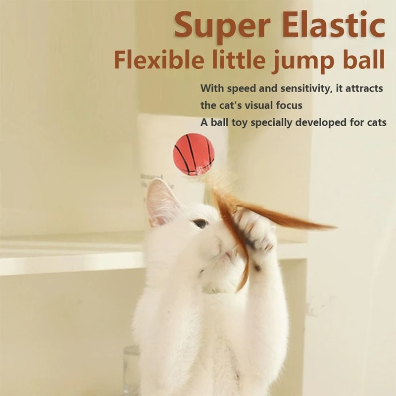 Interactive Bouncy Ball Cat Toy With Feathers 2