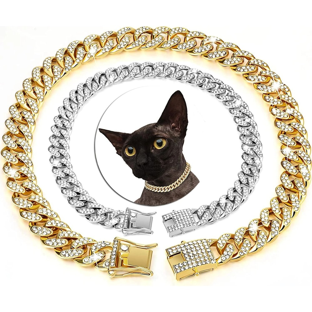 Luxury Cuban Link Rhinestone Cat Chain Necklace 0