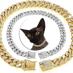 luxury cuban link rhinestone cat chain necklace