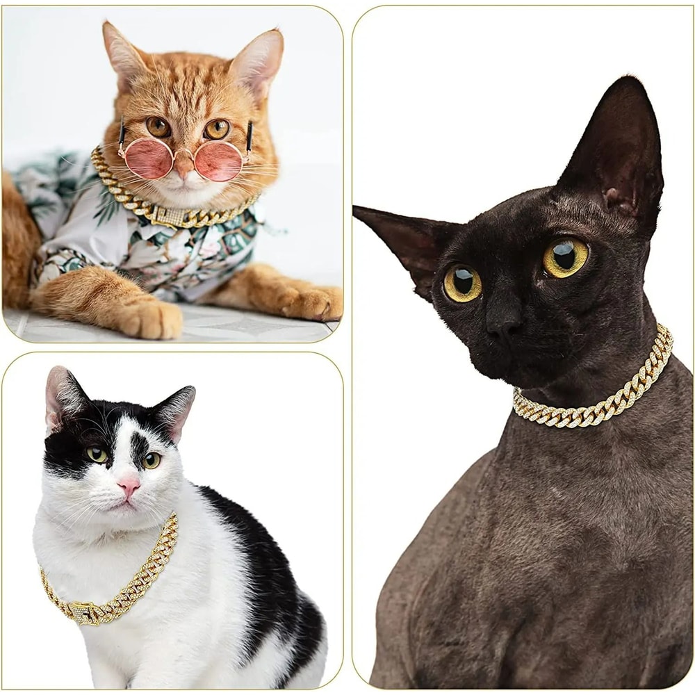 Luxury Cuban Link Rhinestone Cat Chain Necklace 4