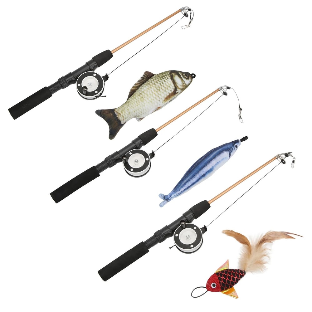 Retractable Cat Fishing Pole Toy With Reel Interactive Pulley Wand Lure 1
