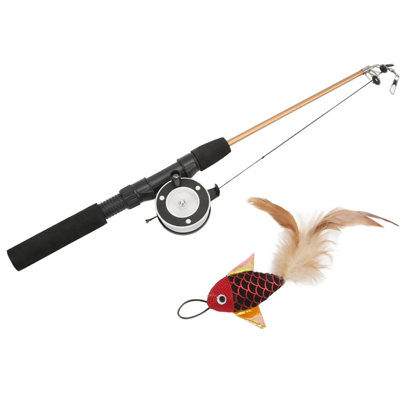 Retractable Cat Fishing Pole Toy With Reel Interactive Pulley Wand Lure 6