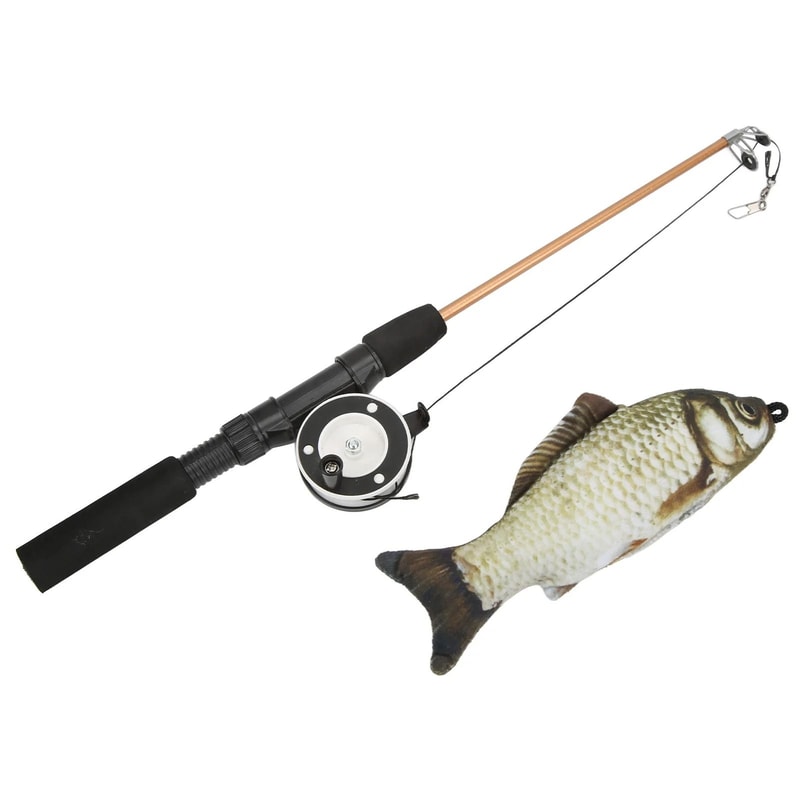Retractable Cat Fishing Pole Toy With Reel Interactive Pulley Wand Lure 8