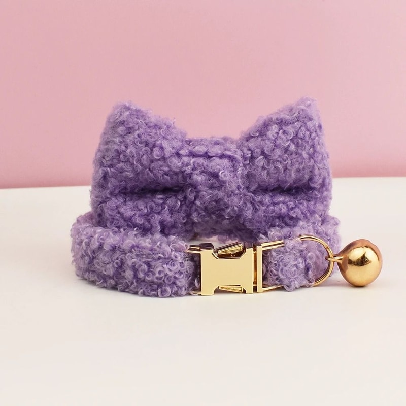 Personalized Teddy Cat Collar With Engraved Nameplate And Bow Tie 12