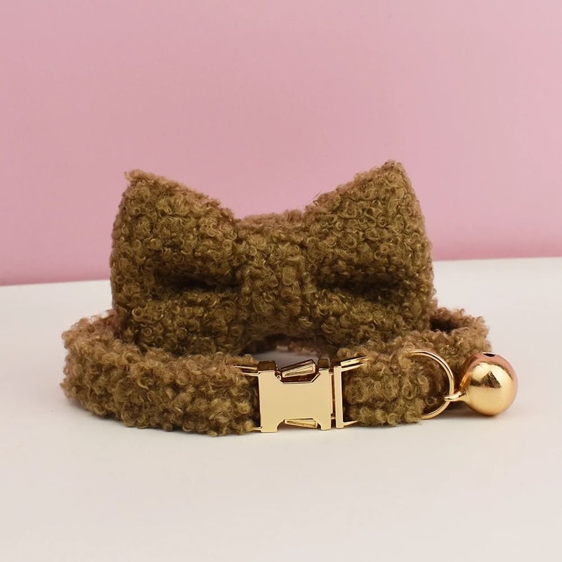 Personalized Teddy Cat Collar With Engraved Nameplate And Bow Tie 16