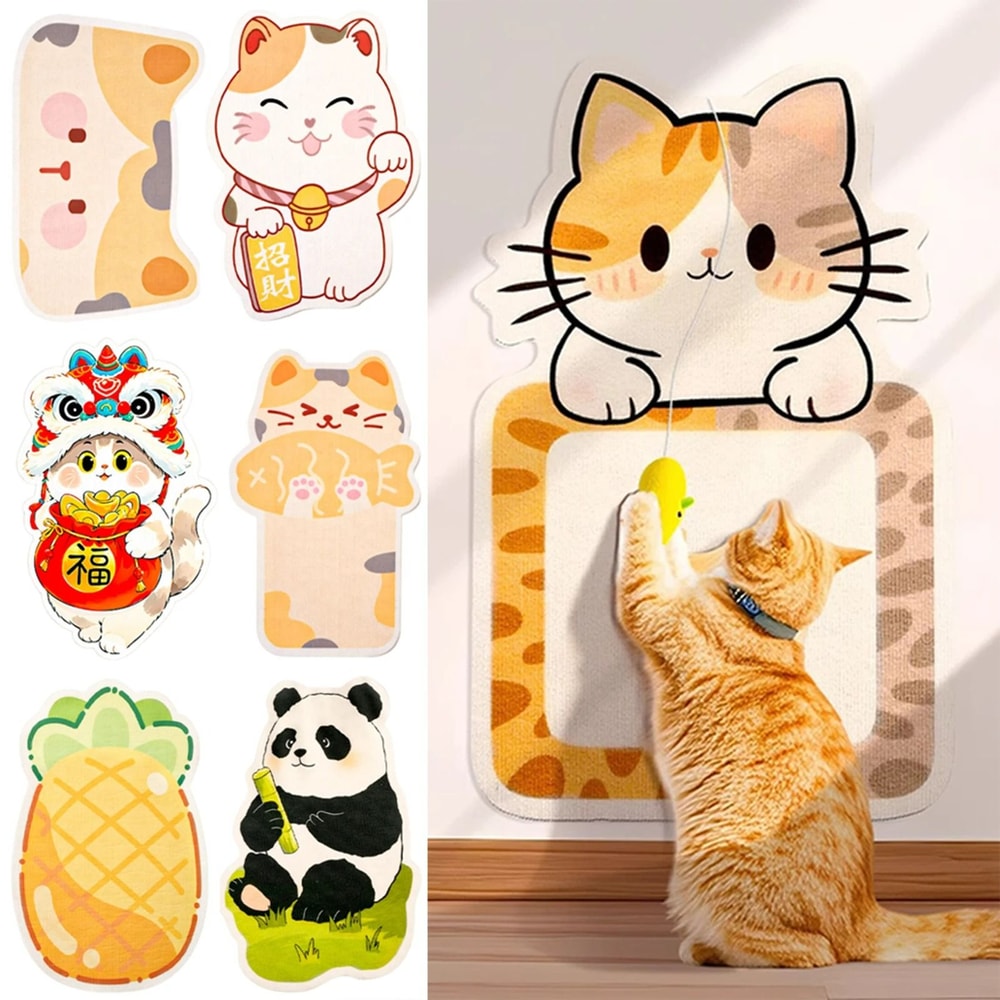 WallMounted SelfAdhesive Felt Cat Scratch Mat With Surprise Hanging Toy 0