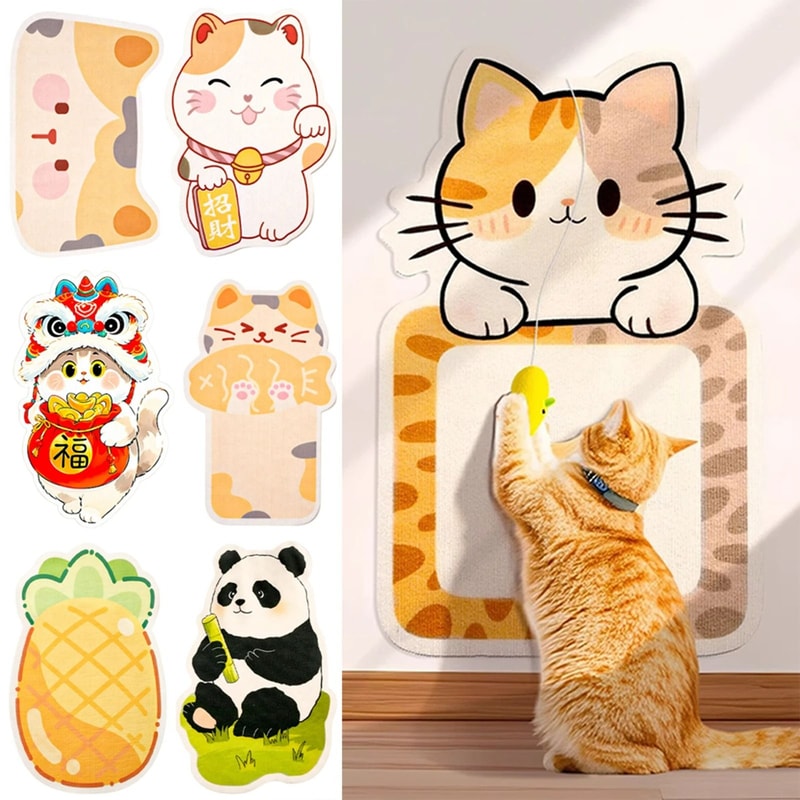 WallMounted SelfAdhesive Felt Cat Scratch Mat With Surprise Hanging Toy 1