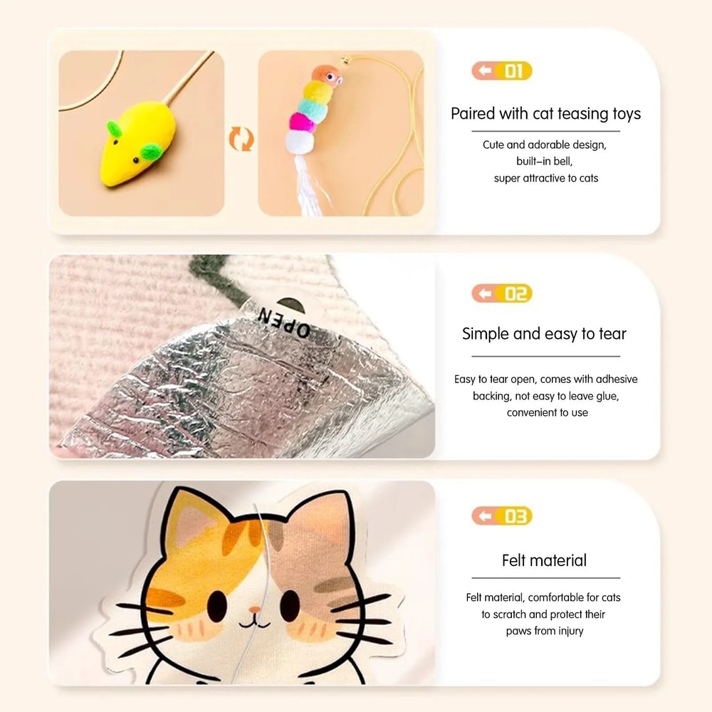 WallMounted SelfAdhesive Felt Cat Scratch Mat With Surprise Hanging Toy 5
