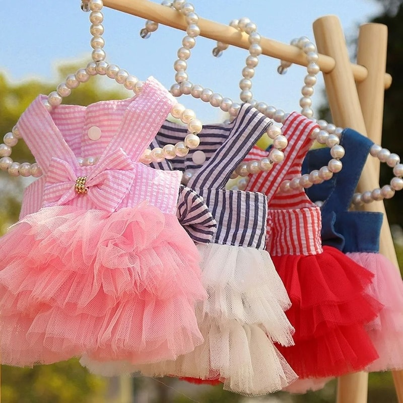 Striped Mesh Pet Princess Dress 0