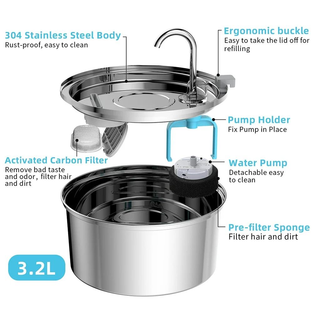 Stainless Steel Automatic Mute Pet Fountain 5