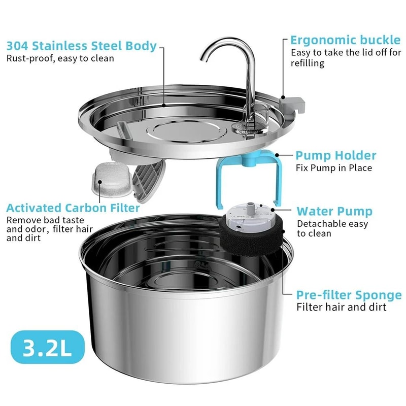 Stainless Steel Automatic Mute Pet Fountain 5