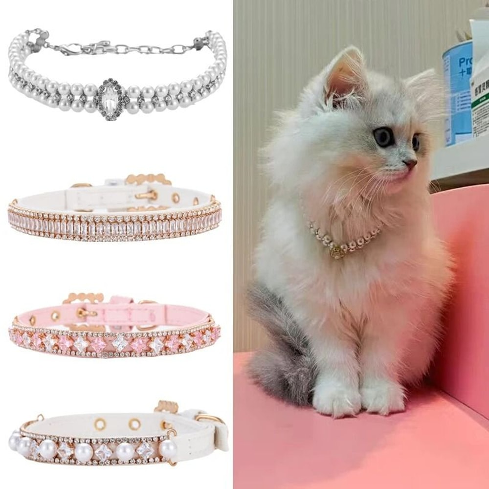 Elegant Rhinestone Pearl Pet Collar Necklace 0