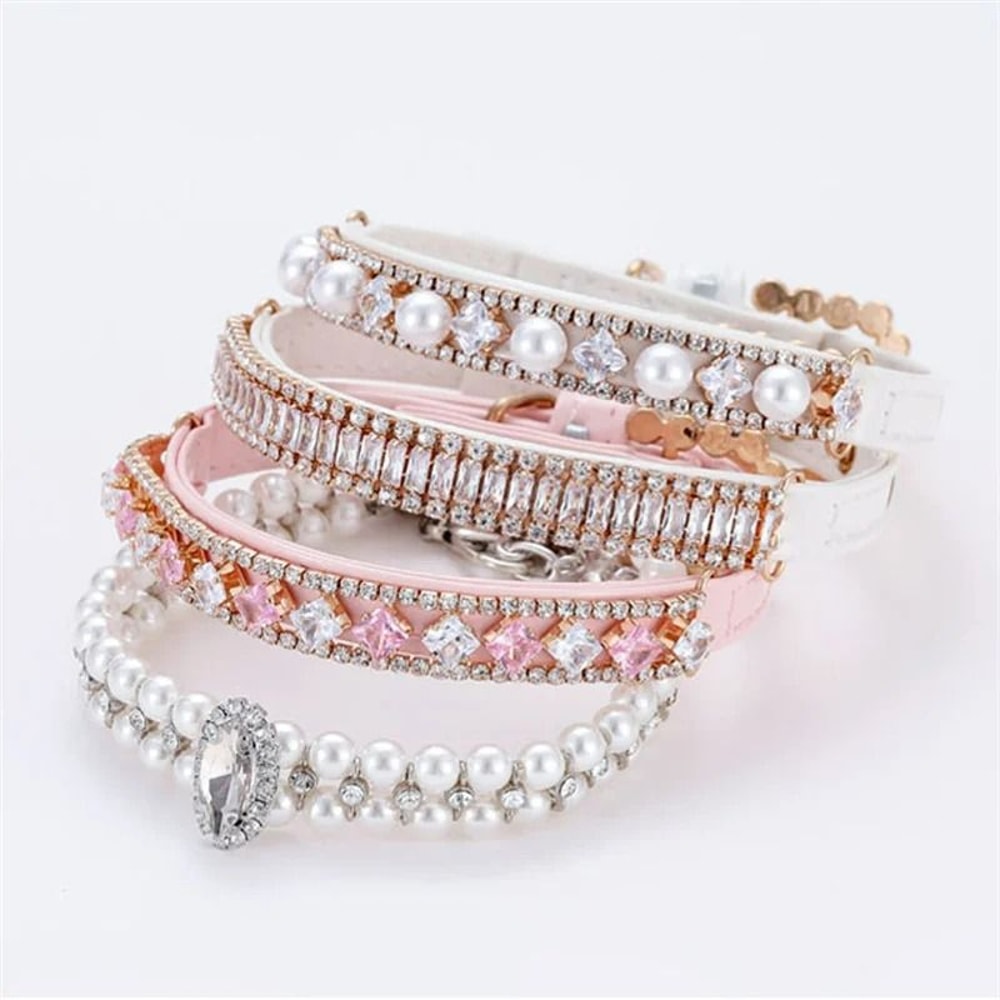 Elegant Rhinestone Pearl Pet Collar Necklace 4