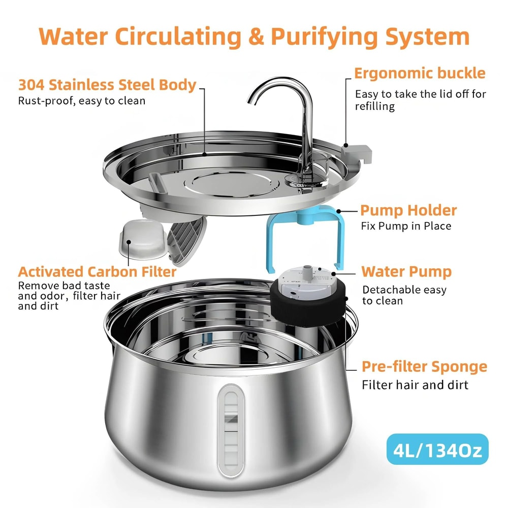 Stainless Steel Large Capacity Pet Water Fountain 2