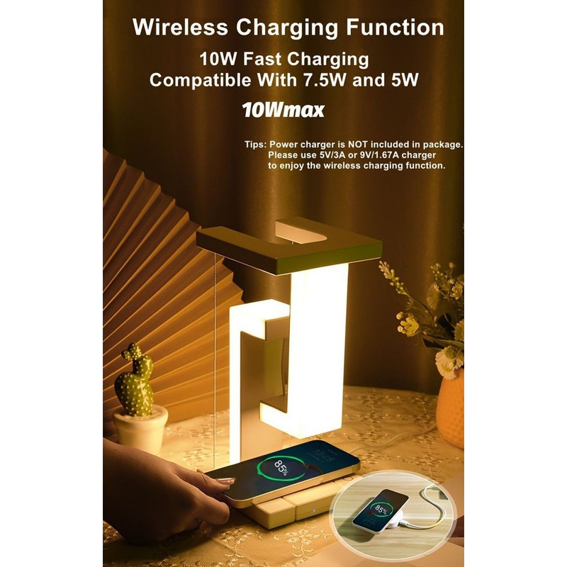 Levitating Desk Lamp With Wireless Charger  Modern Floating Light For Bedroom  Office 0