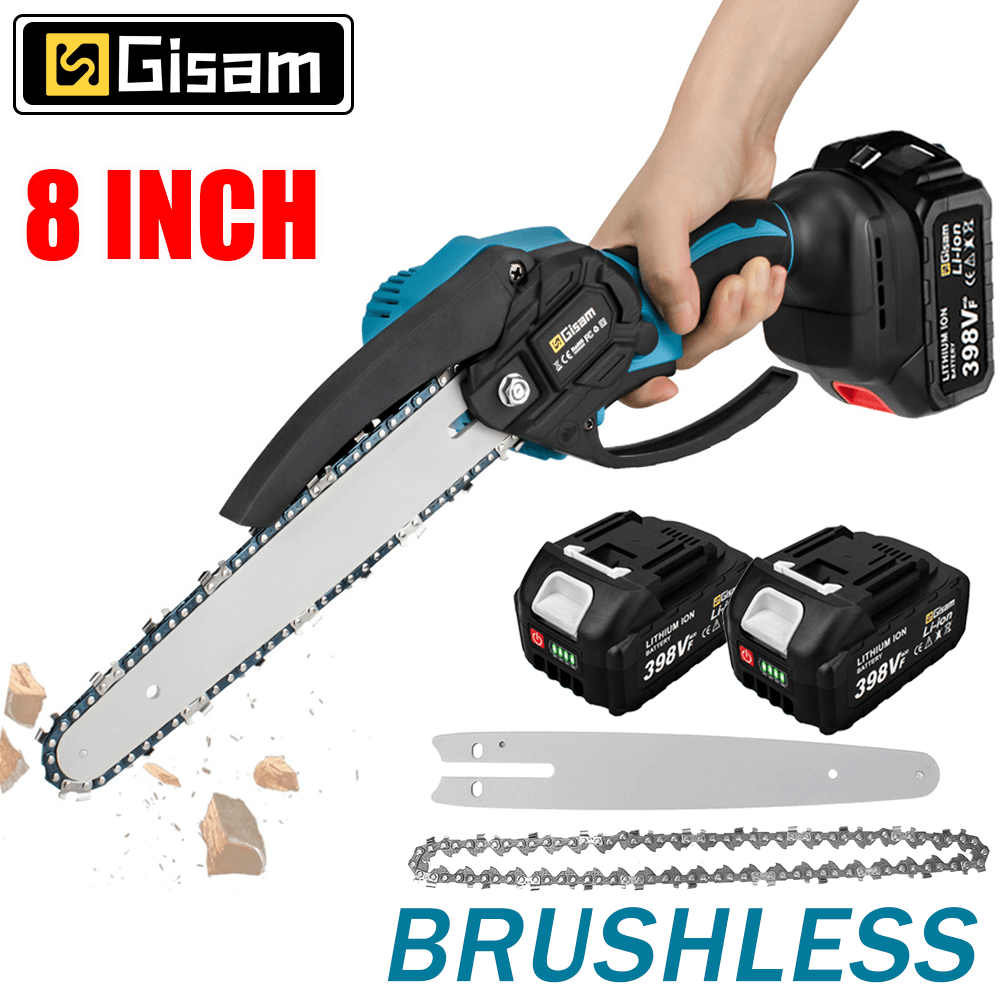 Gisam 8Inch Brushless Cordless Chainsaw  Lightweight Handheld Electric Saw Compatible With Makita 2