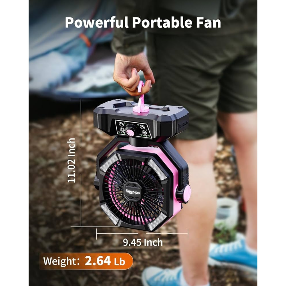 ColdSky 20000mAh Portable Camping Fan With LED Lantern  8Speed Rechargeable Fan For Tent Outdoor  E 6