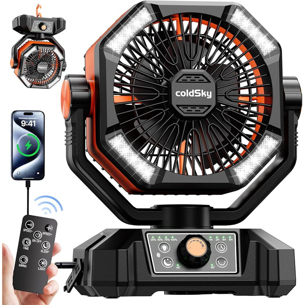 ColdSky 20000mAh Portable Camping Fan With LED Lantern  8Speed Rechargeable Fan For Tent Outdoor  E 2