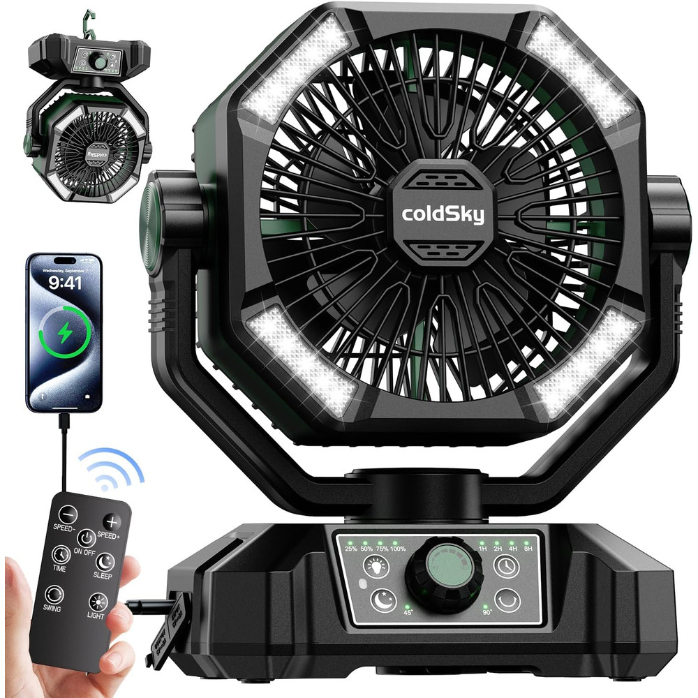 ColdSky 20000mAh Portable Camping Fan With LED Lantern  8Speed Rechargeable Fan For Tent Outdoor  E 1