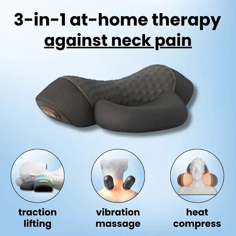 Okayso Heated Neck Massager Pillow  Cervical Traction  Vibration Therapy For Neck And Shoulder 0