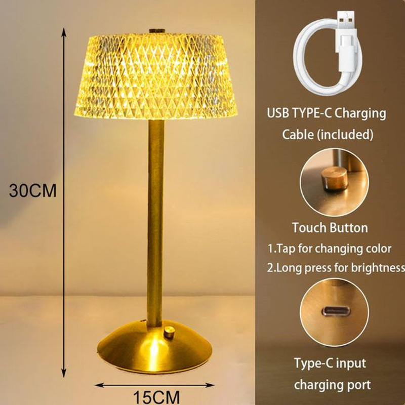 LuxeGlow Crystal Table Lamp  USB Rechargeable LED Night Light With Touch Control 2