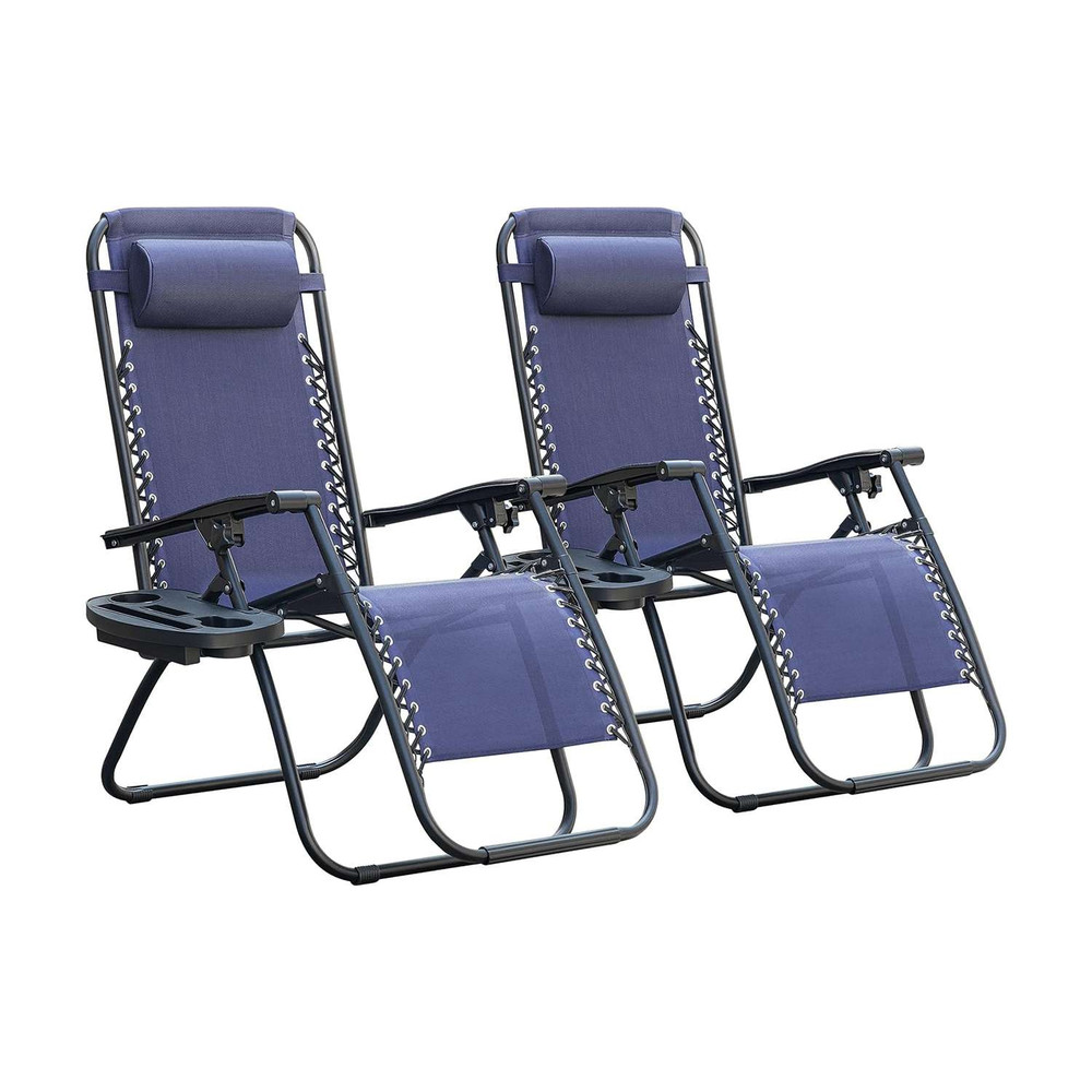ZenLounge Zero Gravity Recliner Set 2Pack Outdoor Lounge Chairs With Cup Holders Adjustable Headr 3