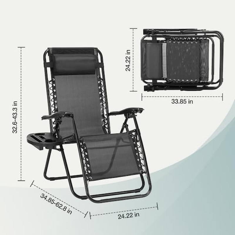 ZenLounge Zero Gravity Recliner Set 2Pack Outdoor Lounge Chairs With Cup Holders Adjustable Headr 0