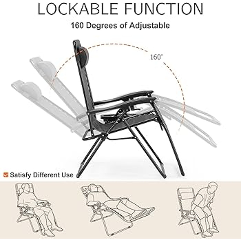 ZenLounge Zero Gravity Recliner Set 2Pack Outdoor Lounge Chairs With Cup Holders Adjustable Headr 1