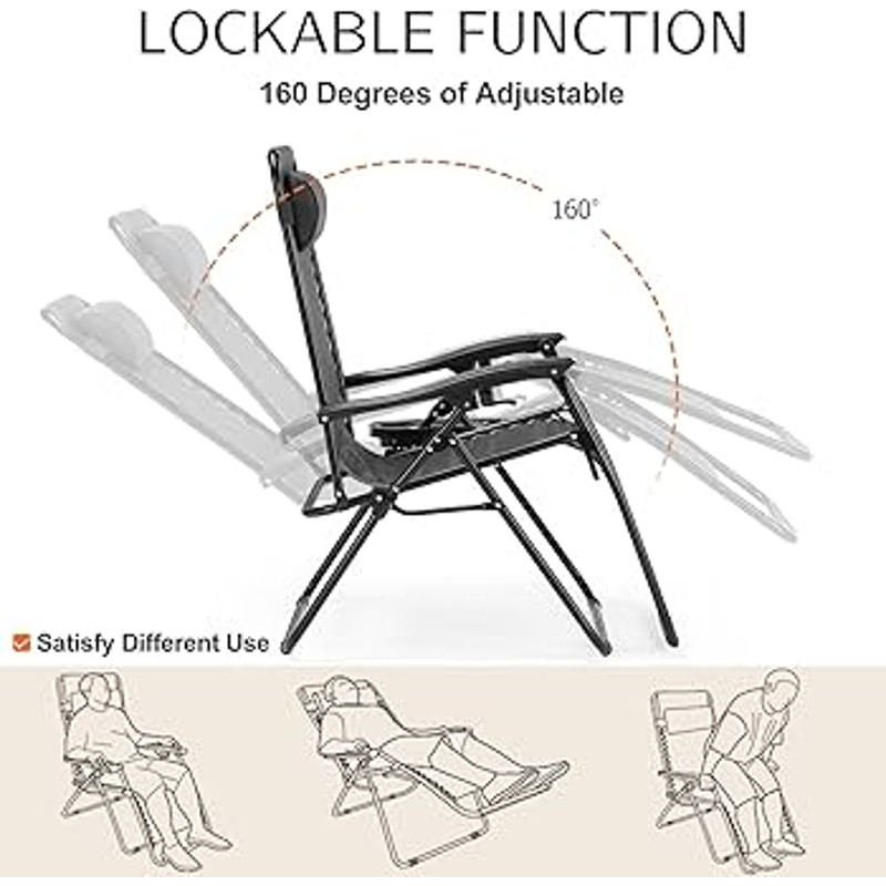 ZenLounge Zero Gravity Recliner Set 2Pack Outdoor Lounge Chairs With Cup Holders Adjustable Headr 1