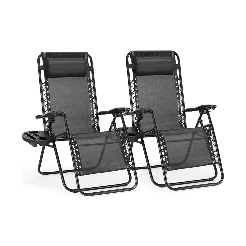 ZenLounge Zero Gravity Recliner Set 2Pack Outdoor Lounge Chairs With Cup Holders Adjustable Headr 2