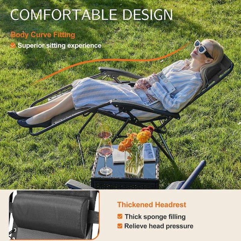 ZenLounge Zero Gravity Recliner Set 2Pack Outdoor Lounge Chairs With Cup Holders Adjustable Headr 5