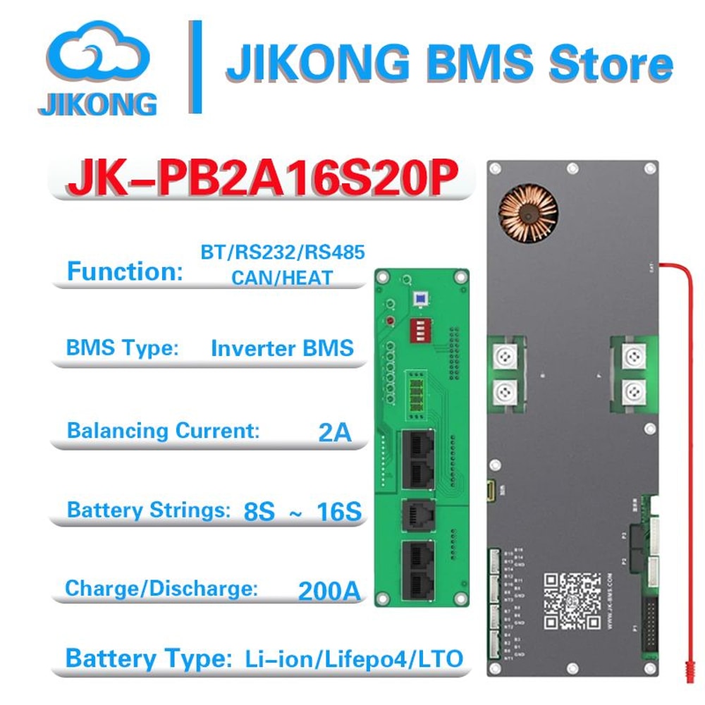 JIKONG 200A Smart BMS With Active Balancer 8S16S LiFePO4 LiIon Battery Management For 24V 48V En 0