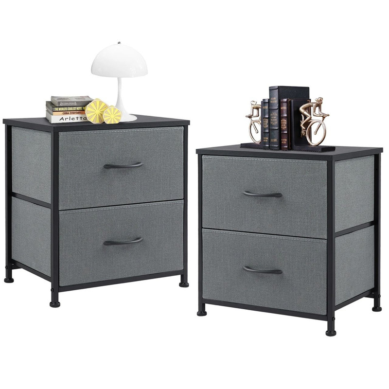 JHK 2Piece Fabric Drawer Nightstand Set Lightweight Storage For Bedroom Dorm Or Office 3