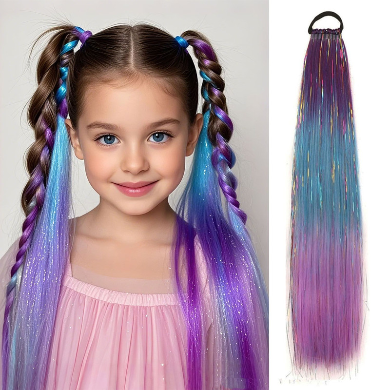 SparklePop Tinsel Ponytail Extension Colorful Braiding Hair Tie For Girls 6