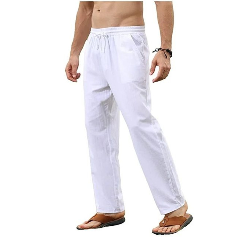 Mens Cotton Linen Drawstring Pants  Breathable LooseFit Trousers For Yoga Lounge  Travel 4