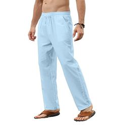mens cotton linen drawstring pants – breathable loose-fit trousers for yoga, lounge & travel