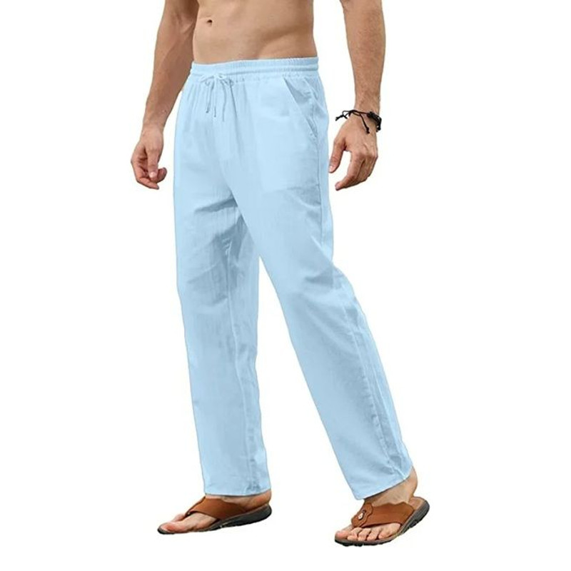 Mens Cotton Linen Drawstring Pants  Breathable LooseFit Trousers For Yoga Lounge  Travel 0