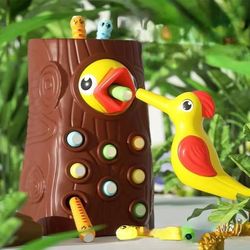 montessori magnetic woodpecker toy – fine motor educational game for toddlers & babies