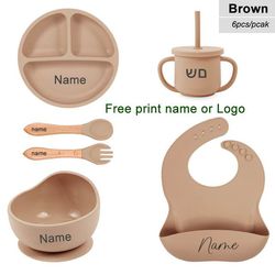 6-piece silicone baby feeding set – suction bowl, plate, bib & utensils for mess-free mealtime